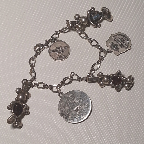 * Disney 925 Bracelet 5 Sterling Charms Epcot Mickey Mouse w/stones - Picture 6 of 6